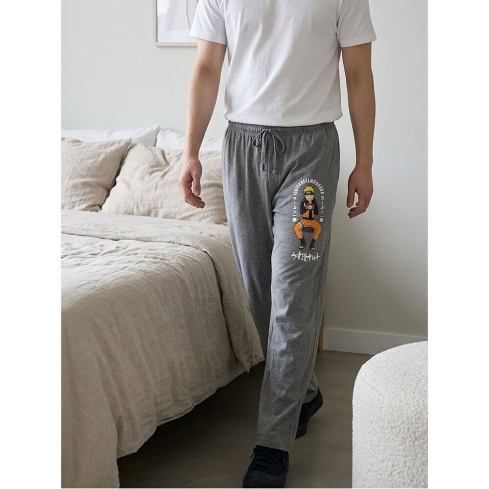 NWT Naruto Unisex Gray Graphic Lounge Jogger Pants Shippuden Ichiraku Ramen - XL